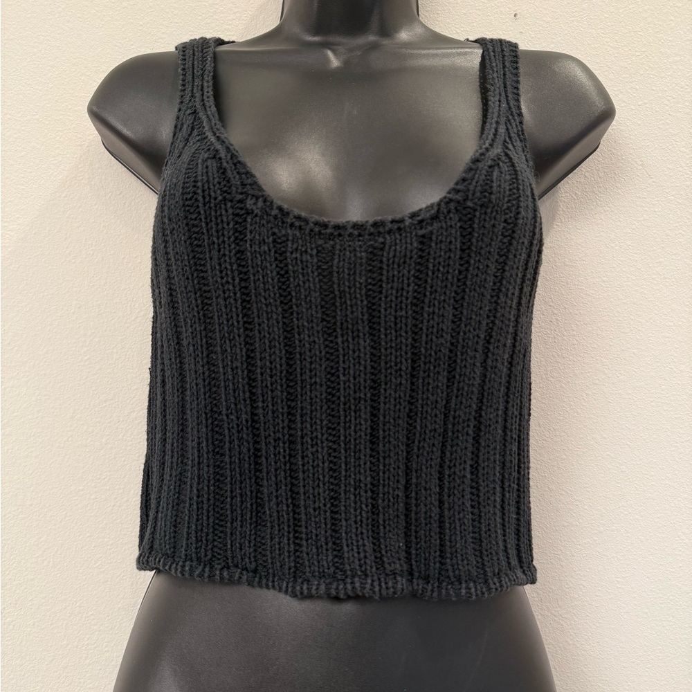 Vintage Benetton Black Ribbed Knit Sweater Cropped Sleeveless Top XS